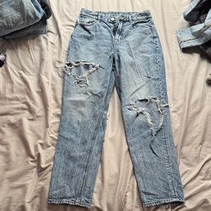 American Eagle Outfitters Blue Distressed Straight Leg Jeans
